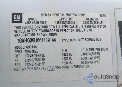 2006 Chevrolet Express Ls z USA, uszkodzony, nr VIN 1GAHG39U661109144